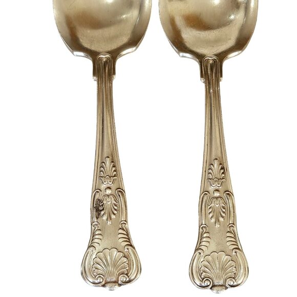 2 Reed Barton Kings Soup Spoons 6" vintage scrolls flourishes no anchor flatware - Picture 4 of 7